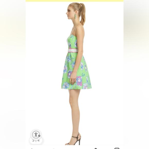 Lilly Pulitzer Green & blue floral silk blend LANGLEY Strapless dress Sundress 6 - Picture 2 of 14